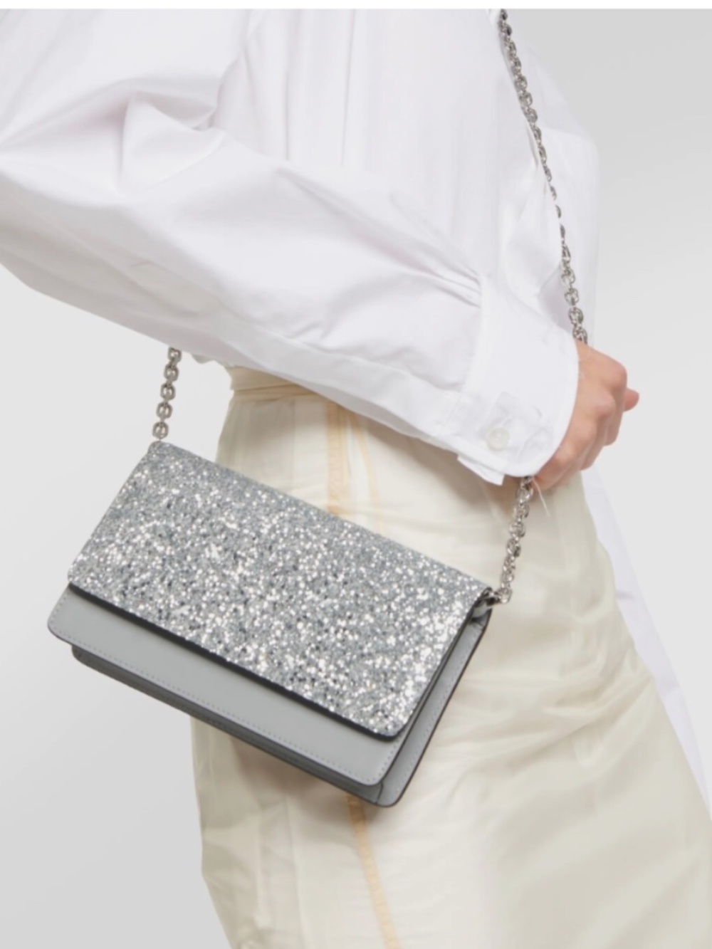 ★NEW Org.$800 MAISON MARGIELA MEDIUM WALLET ON CHAIN Silver Glitter★